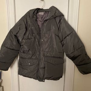 Asos dark gray puffer jacket with hood
